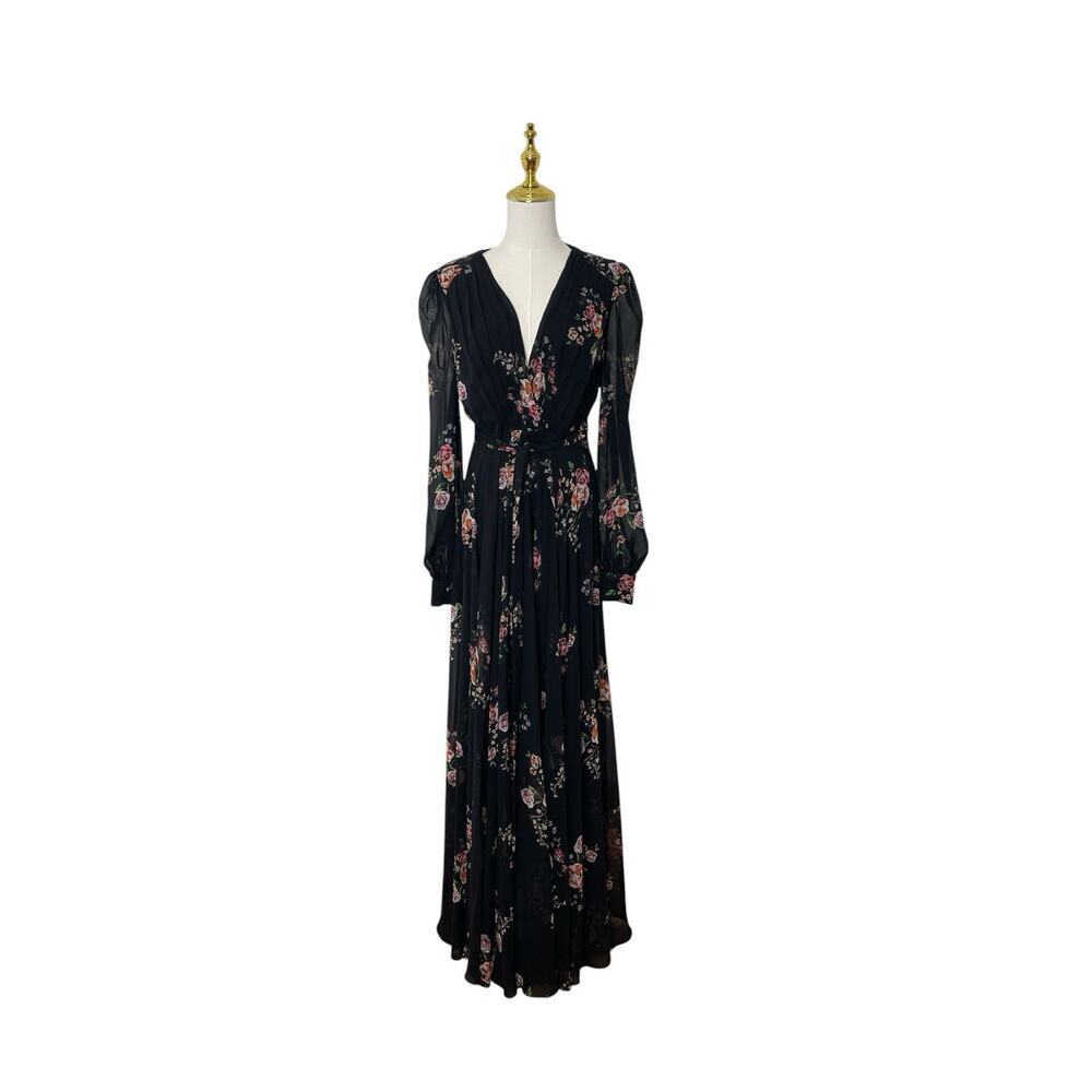 Mac Duggal 55661 Black Floral Long Sleeve Maxi Dress Size 6 $398 - Picture 4 of 8